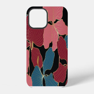 Gold orchids, elegant floral line art. iPhone 12 case