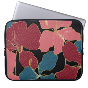 Gold orchids, elegant floral line art. laptop sleeve