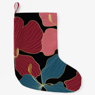 Gold orchids, elegant floral line art. small christmas stocking