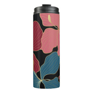 Gold orchids, elegant floral line art. thermal tumbler