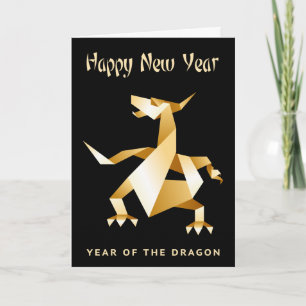 Gold Origami Year of the Dragon on Black 2012 Card