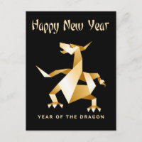 Gold Origami Year of the Dragon on Black  2012