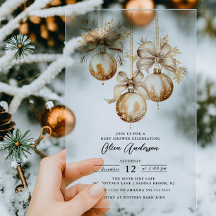 Gold Ornament Acrylic Baby Shower Invitation