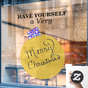 Gold Ornament Ball Merry Christmas Window Cling