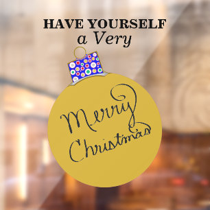 Gold Ornament Ball Merry Christmas Window Cling