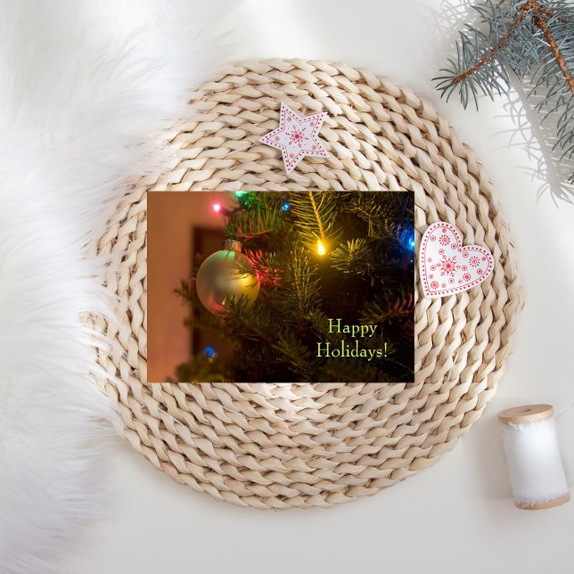 Gold Ornament Bauble Tree Lights Christmas Holiday Card (Creator Uploaded)