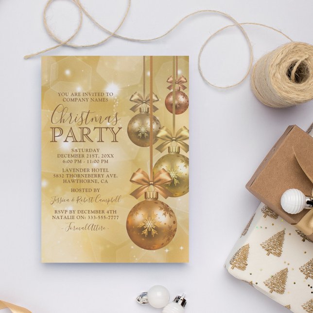 Gold Ornament Business Company Christmas Party Invitation (Creator Uploaded)
