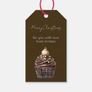 Gold Ornament Chocolate Plaid Cupcake Christmas Gift Tags