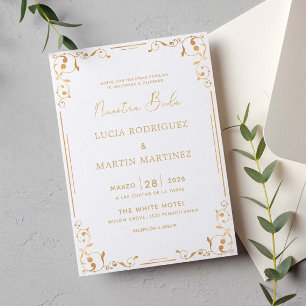 Gold Ornament Corner Spanish Nuestra Boda Invitation