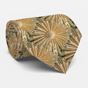 Gold Ornament Faux Sparkle Print Necktie
