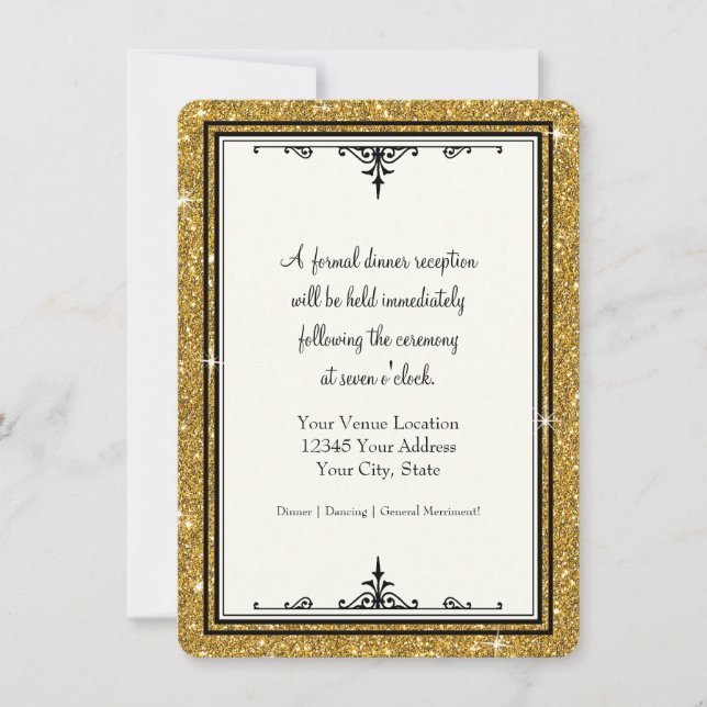 Gold Ornament Glitter Striped Classic Elegant Invitation (Front)
