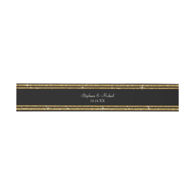 Gold Ornament Glitter Striped Classic Elegant Invitation Belly Band (Flat)