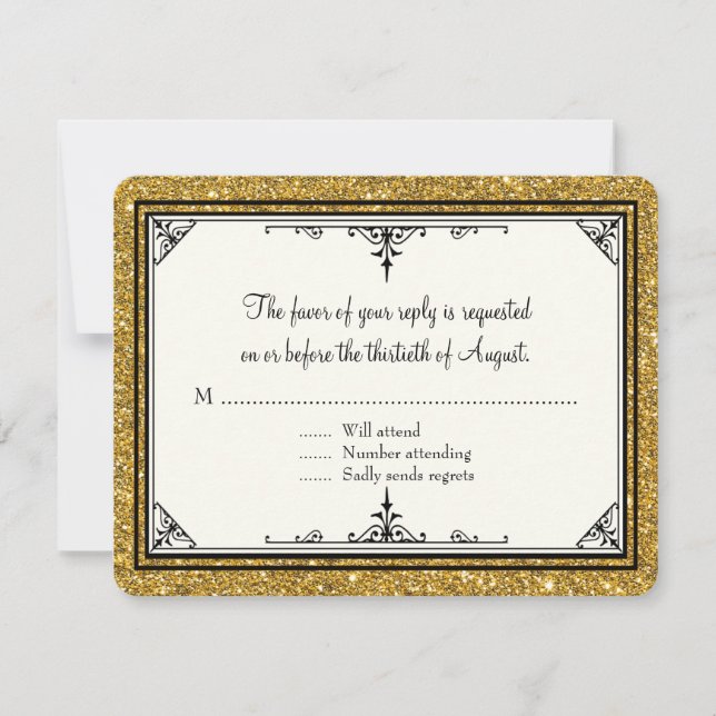 Gold Ornament Glitter Striped Classic Elegant RSVP Card (Front)