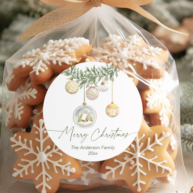 Gold Ornament Greenery Christmas  Classic Round Sticker (Creator Uploaded)