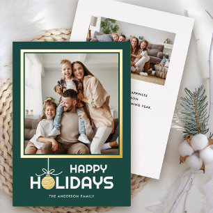 Gold Ornament Happy Holidays Photo Christmas Gold Foil Holiday Card