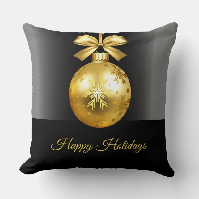 Gold Ornament Holiday Throw Pillow (Front)