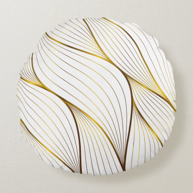 Gold ornament leaf   round cushion (Front)