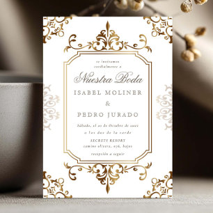 Gold Ornament Vintage Nuestra Boda Wedding Invitation