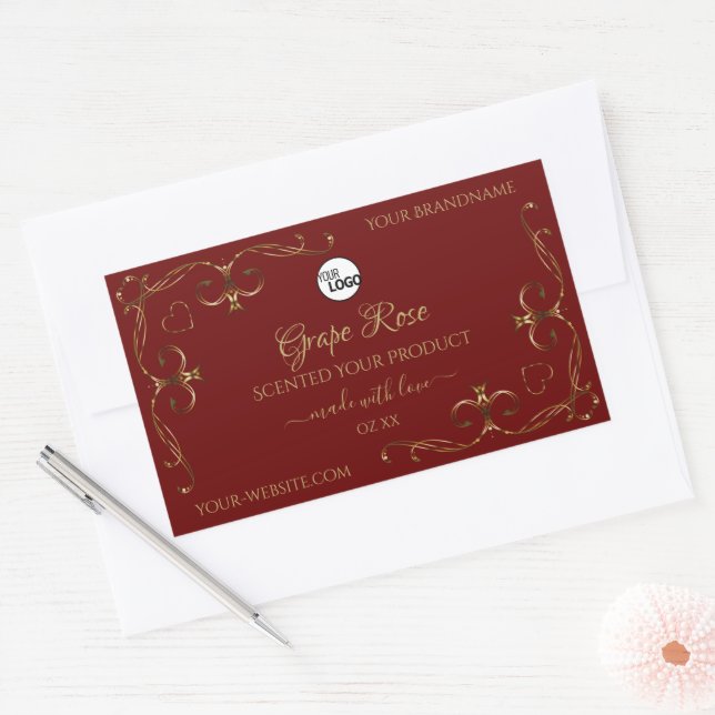 Gold Ornamental Corner Dark Red Product Label Logo (Envelope)