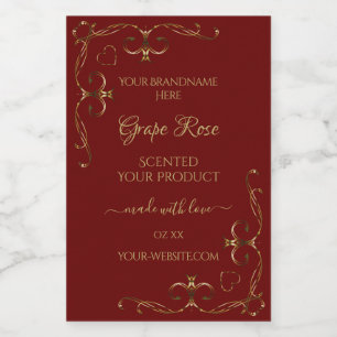 Gold Ornamental Corners on Dark Red Product Labels