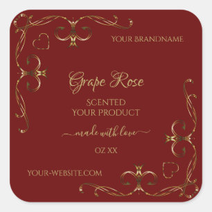 Gold Ornamental Corners on Dark Red Product Labels
