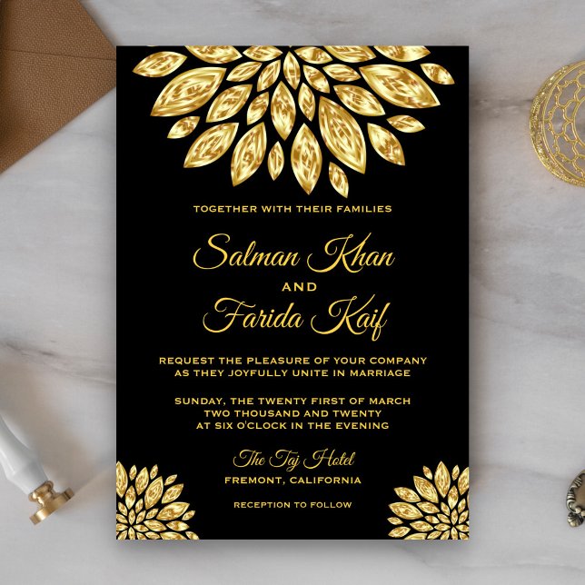 Gold Ornamental Metallic Flower Wedding Invitation (Creator Uploaded)