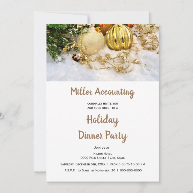 Gold Ornaments Business Christmas Holiday Party Invitation (Front)