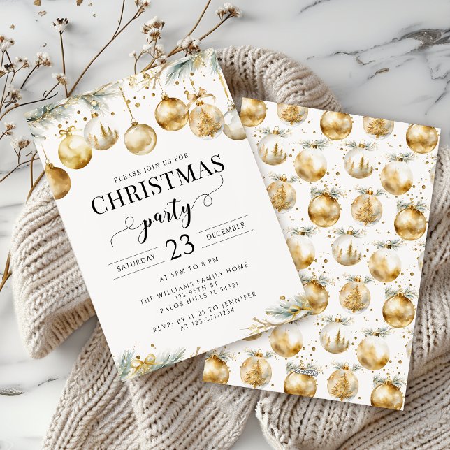 Gold Ornaments Christmas Tree Party Invitation (Creator Uploaded)