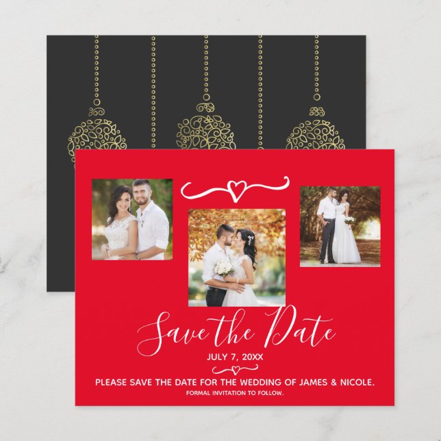 Gold Ornaments Holiday Photo Wedding Save the Date (Front/Back)