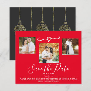 Gold Ornaments Holiday Photo Wedding Save the Date