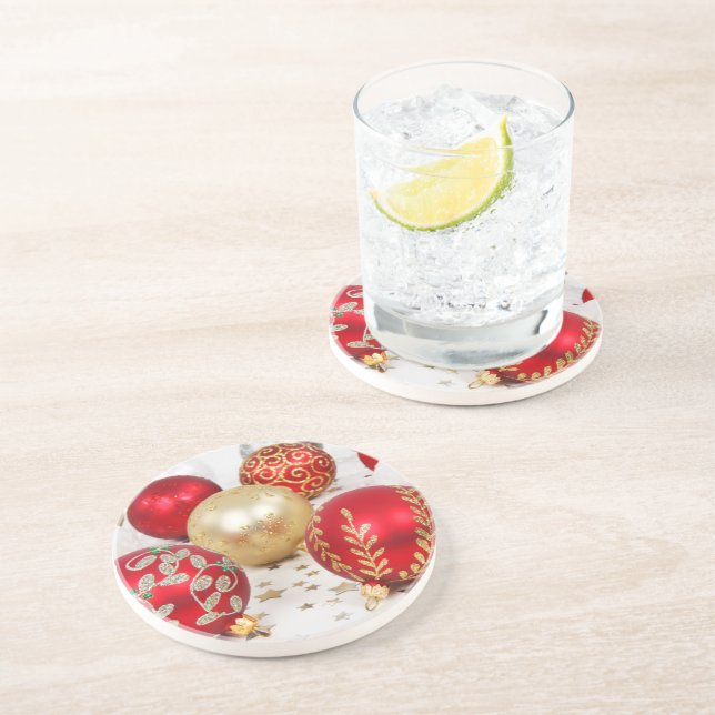 Gold Ornaments, Red Ornaments, Christmas, Glitter Coaster (Side)