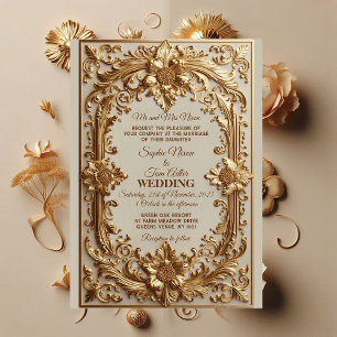 Gold Ornate Baroque Grandeur Floral Motif Wedding  Invitation