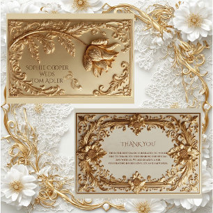 Gold Ornate Baroque Grandeur Floral Motif Wedding  Thank You Card