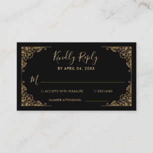 Gold Ornate Border Black Sweet 16 Birthday RSVP Enclosure Card