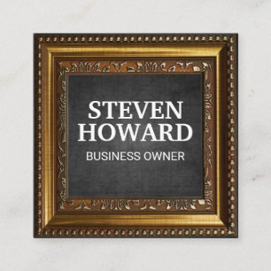 Gold Ornate Border   Black Texture Square Business Card