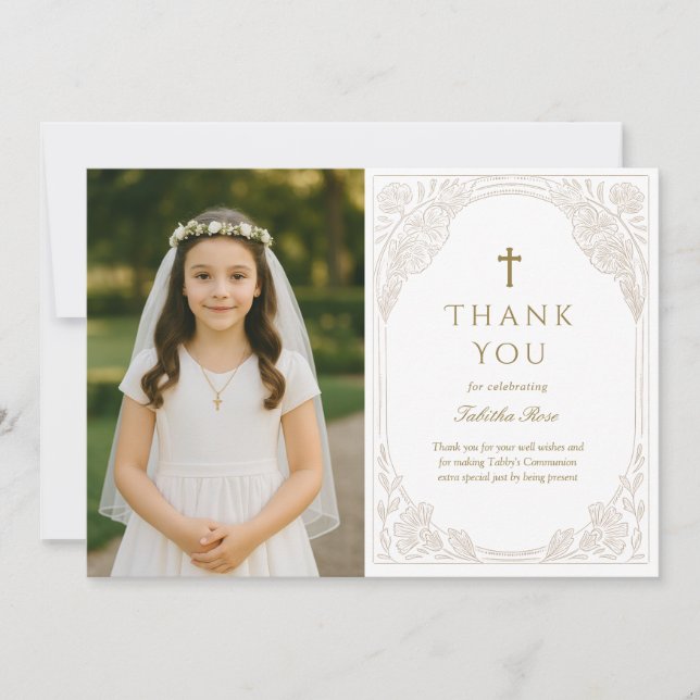 Gold Ornate Communion Thank You Card (Front)