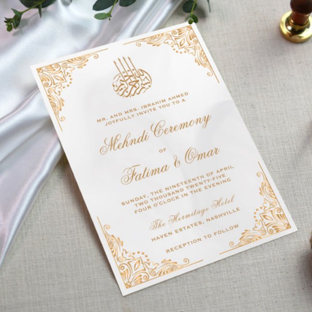 Gold Ornate Cream Islamic Henna Mehndi Ceremony Invitation (Creator Uploaded)