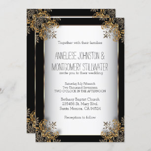 Gold Ornate Design on Black & White Invitation