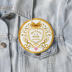 Gold Ornate Filigree & Bow Mother of the Bride 10 Cm Round Badge