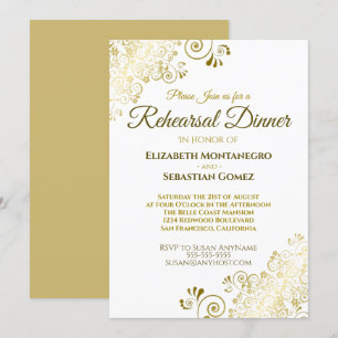 Gold Ornate Filigree Chic Wedding Rehearsal Dinner Invitation