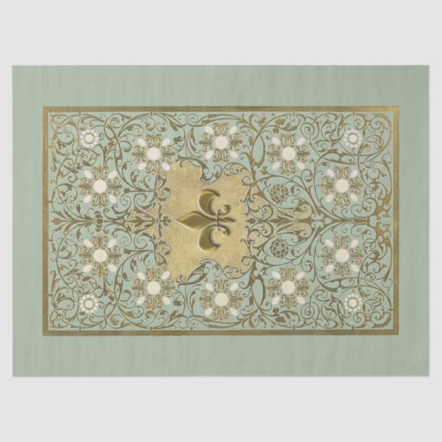 Gold Ornate Fleur de Lis Filigree Decoupage French Tissue Paper (Front)