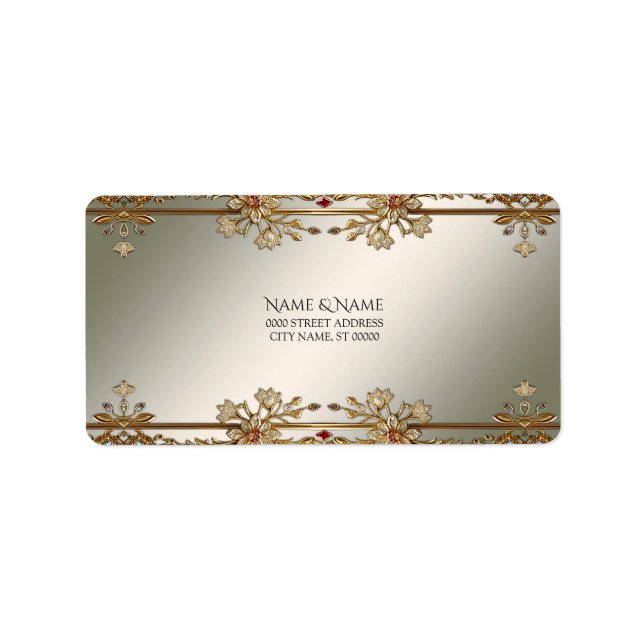 Gold Ornate Floral Address Label (Front)