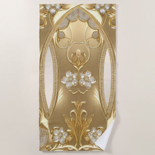 Gold Ornate Floral Beach Towel