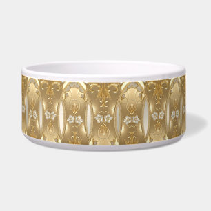 Gold Ornate Floral Ceramic Pet Bowl