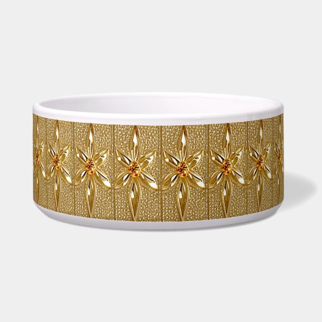 Gold Ornate Floral Ceramic Pet Bowl (Front)