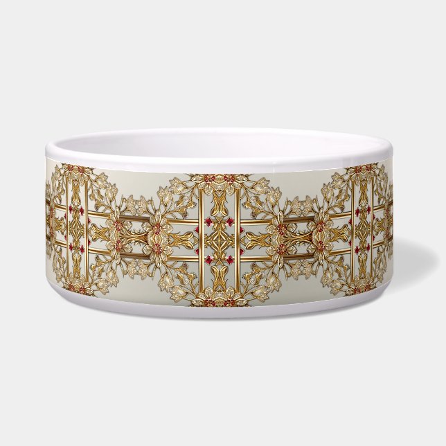 Gold Ornate Floral Ceramic Pet Bowl (Front)