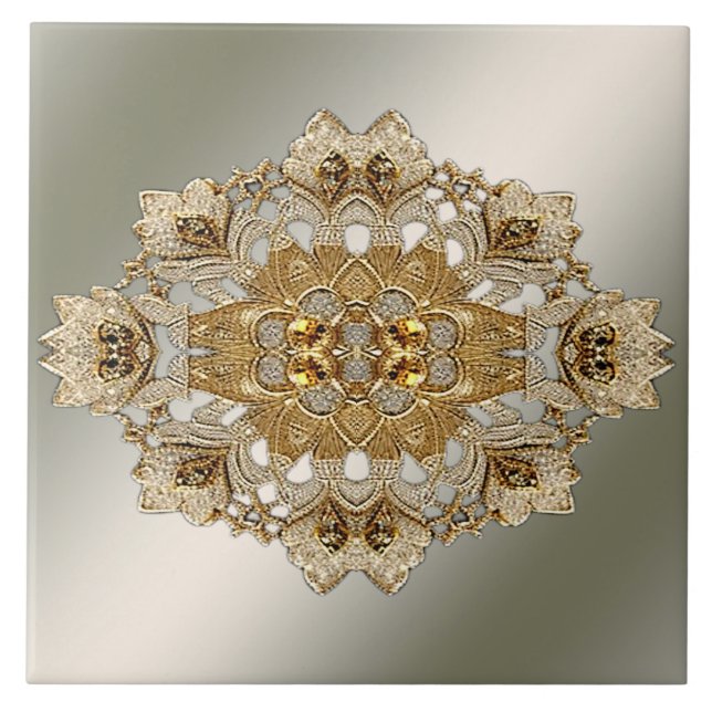 Gold Ornate Floral Ceramic Tile (Front)