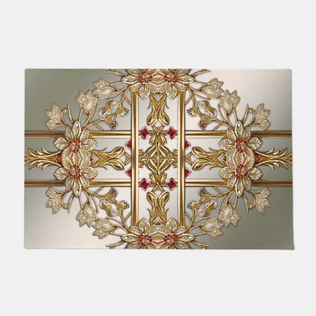 Gold Ornate Floral Doormat (Front)