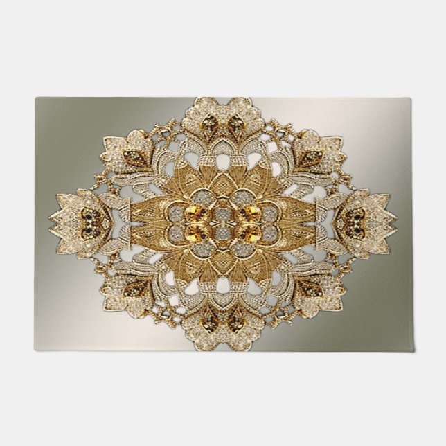 Gold Ornate Floral Doormat (Front)