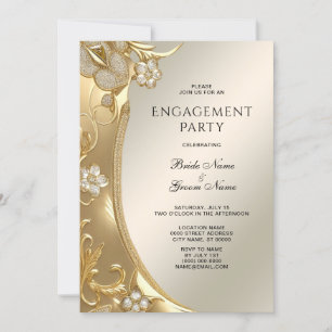 Gold Ornate Floral Engagement Invitation